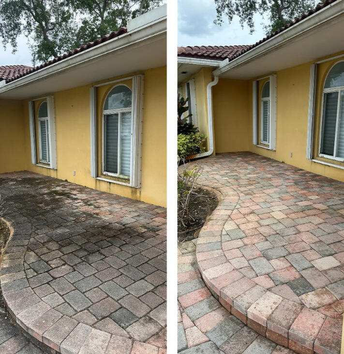 Before & after pressure washing patio picture